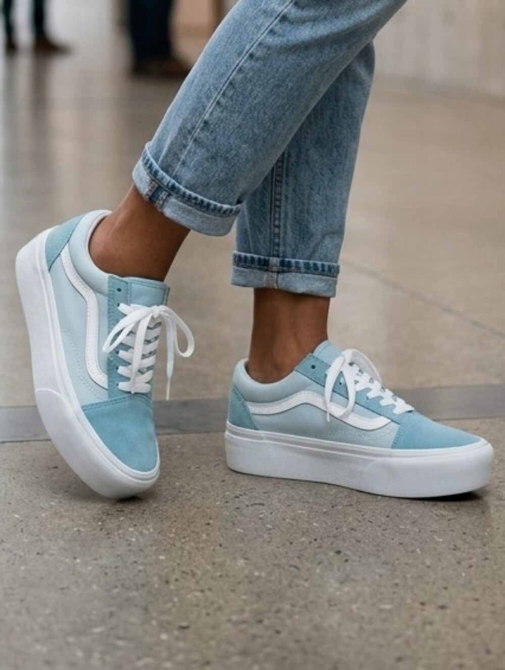 VANS Old Skool Stackform Light Blue Platform Sneakers, Size 9 Women